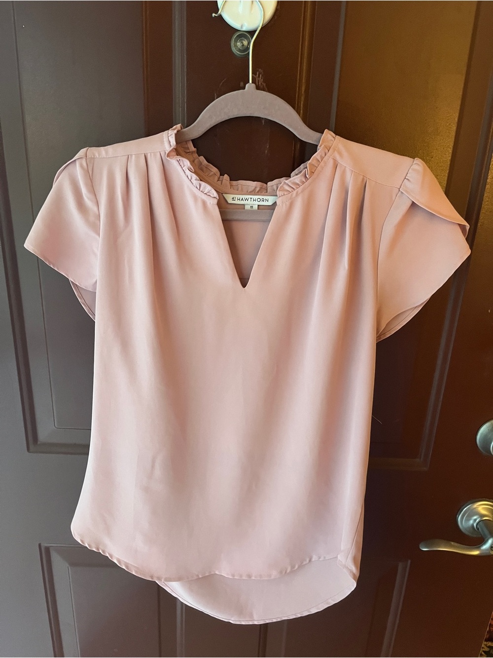 41 Hawthorne Blush Pink Ruffle V-Neck Blouse